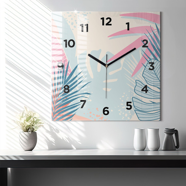 Reloj de pared cuadrado Hojas pastel