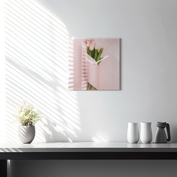 Reloj de pared cuadrado Ramo de flores de tulipán