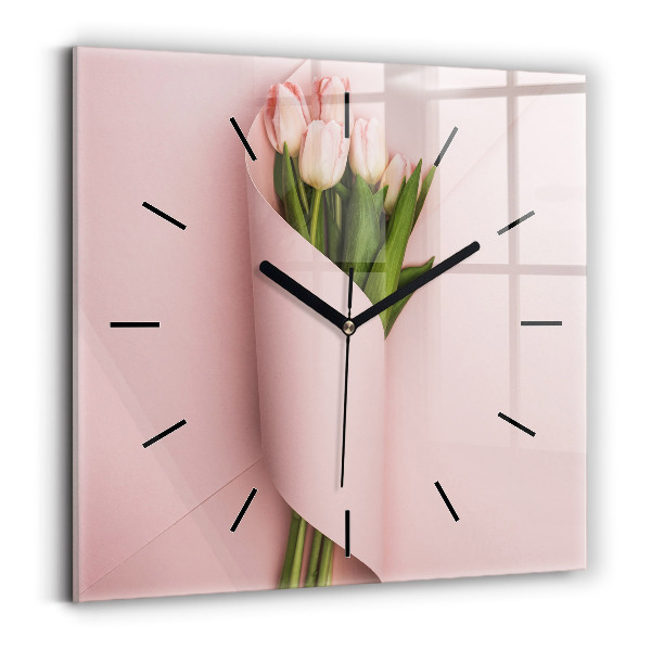 Reloj de pared cuadrado Ramo de flores de tulipán