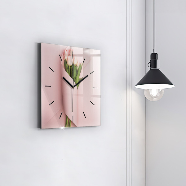 Reloj de pared cuadrado Ramo de flores de tulipán