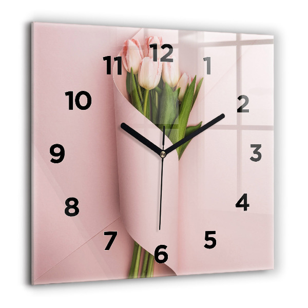Reloj de pared cuadrado Ramo de flores de tulipán