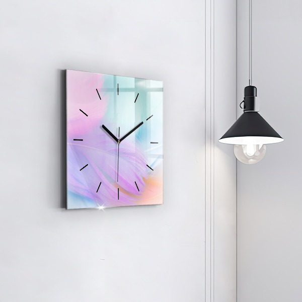Reloj de pared cuadrado Plumas de colores