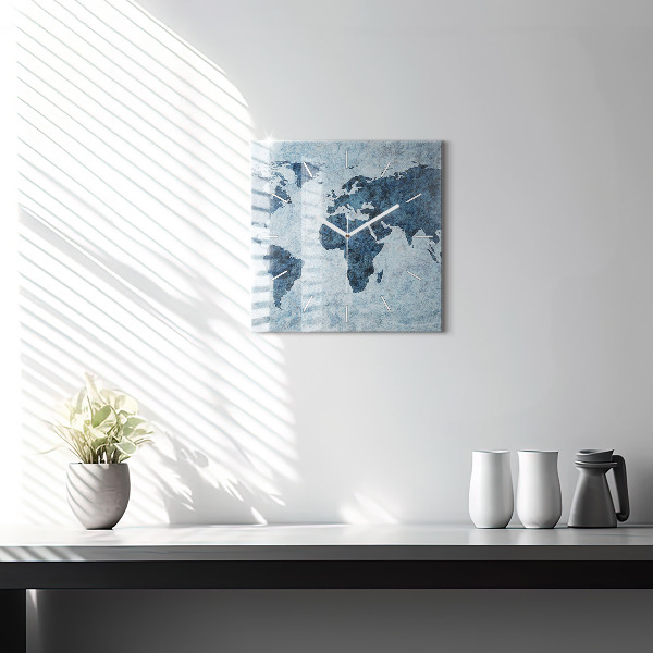 Reloj de pared cuadrado Mapamundi pintado