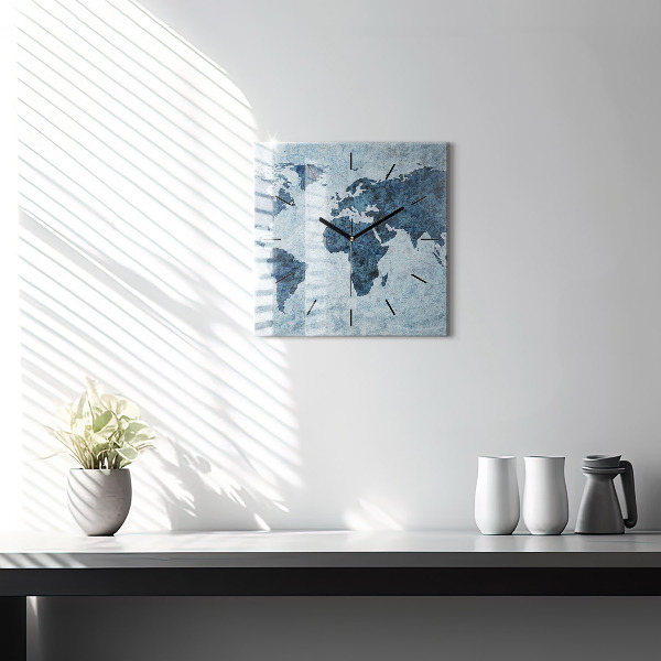 Reloj de pared cuadrado Mapamundi pintado