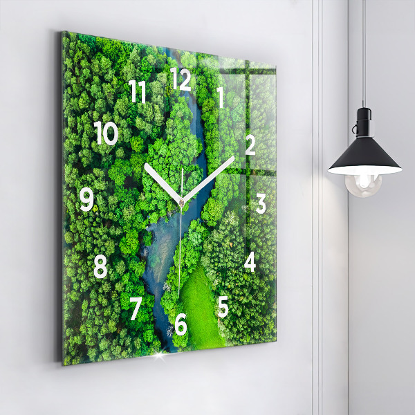 Reloj de pared cuadrado Río en el bosque