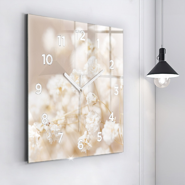 Reloj de pared cuadrado Pequeñas flores blancas