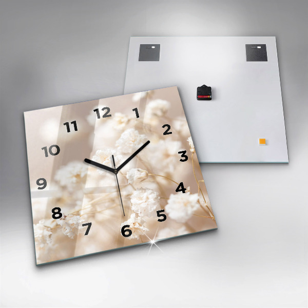 Reloj de pared cuadrado Pequeñas flores blancas