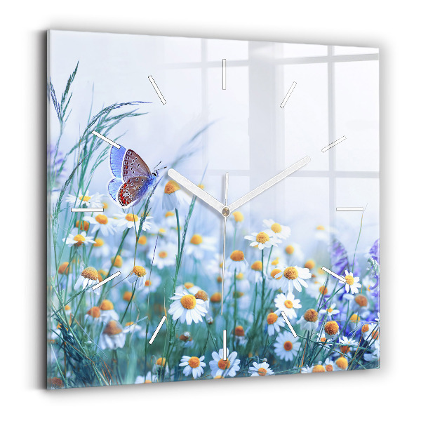 Reloj de pared cuadrado Mariposa en un prado