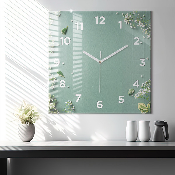 Reloj de pared cuadrado Flores delicadas