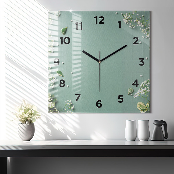 Reloj de pared cuadrado Flores delicadas