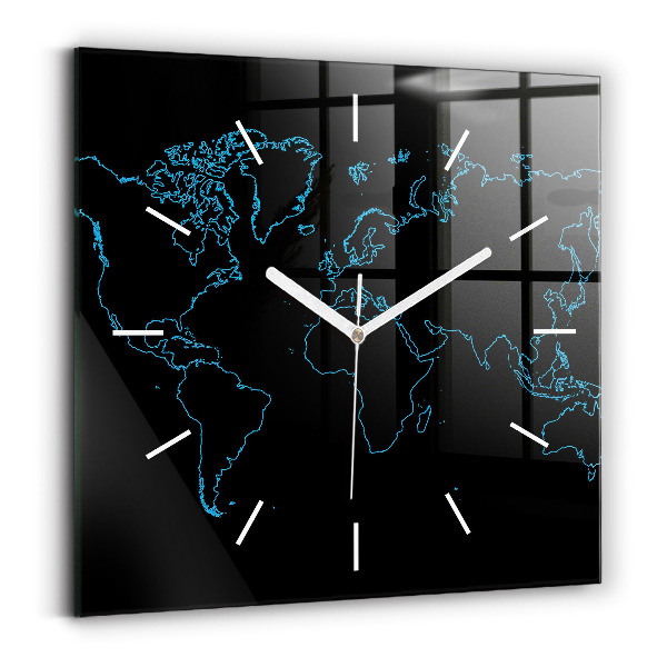Reloj de pared cuadrado Contornos de un mapamundi