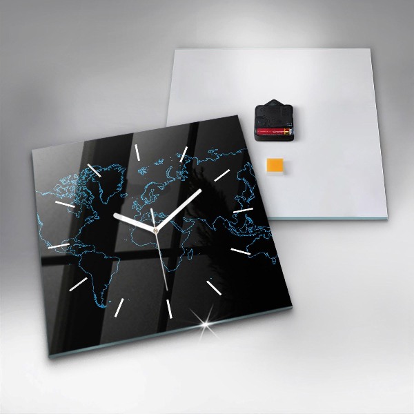 Reloj de pared cuadrado Contornos de un mapamundi