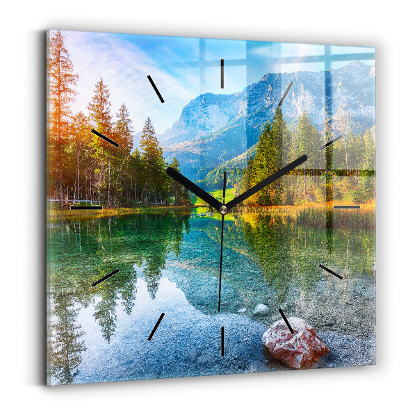 Reloj de pared cuadrado Río montañas Paisaje