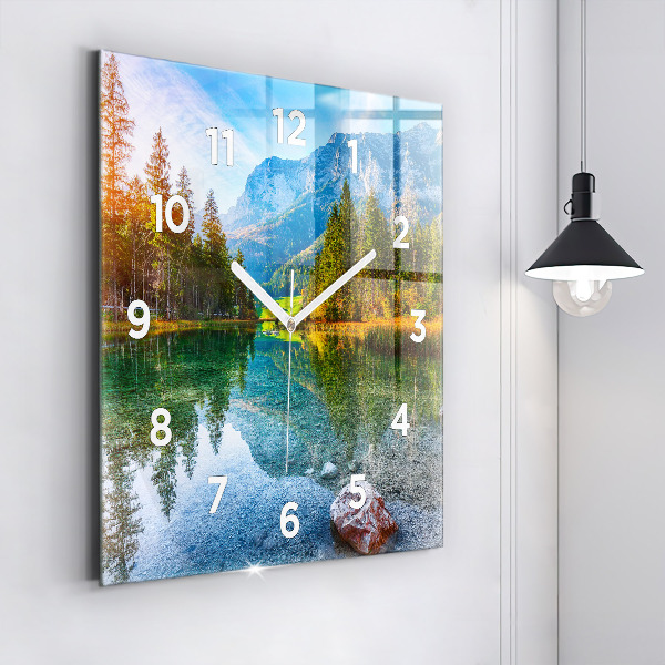 Reloj de pared cuadrado Río montañas Paisaje