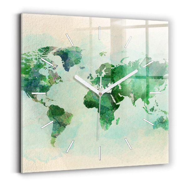 Reloj cuadrado Mapa del mundo en acuarela