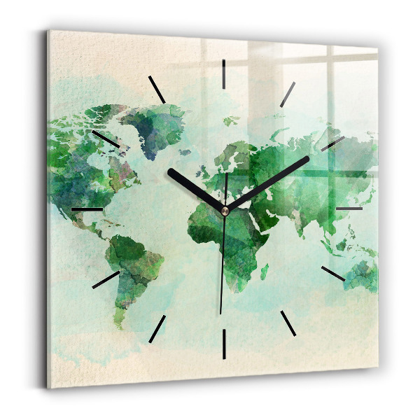Reloj cuadrado Mapa del mundo en acuarela