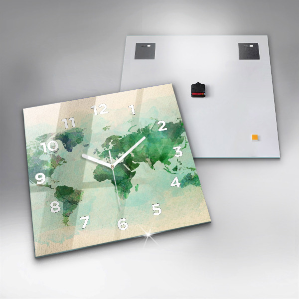 Reloj cuadrado Mapa del mundo en acuarela