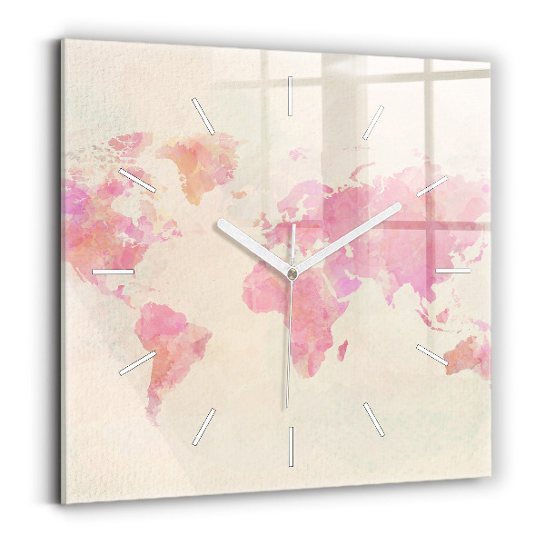 Reloj de pared cuadrado Mapamundi en acuarela