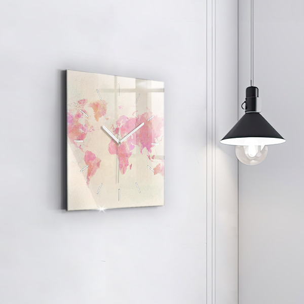Reloj de pared cuadrado Mapamundi en acuarela