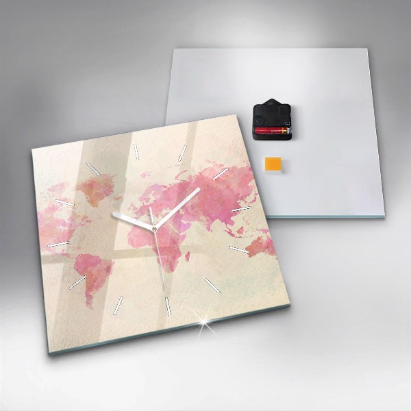 Reloj de pared cuadrado Mapamundi en acuarela