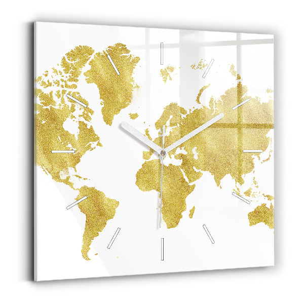 Reloj de pared cuadrado Mapamundi dorado