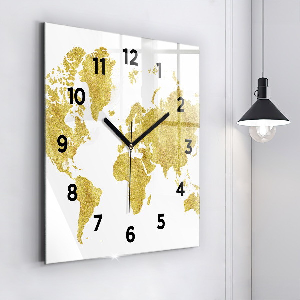 Reloj de pared cuadrado Mapamundi dorado