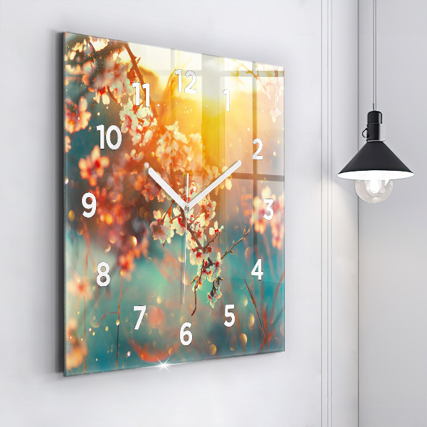Reloj de pared cuadrado Flores de primavera