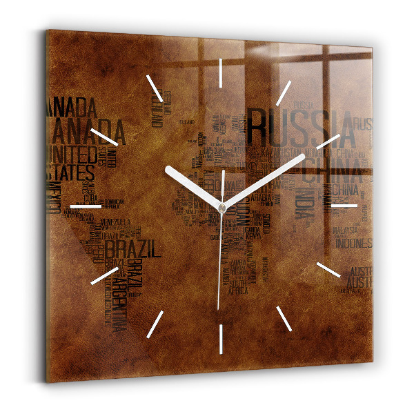 Reloj de pared cuadrado Mapa con nombres de países