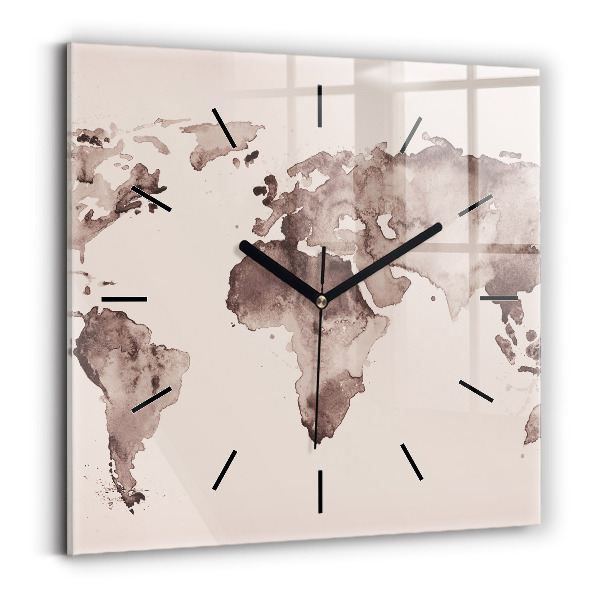 Reloj de pared cuadrado Mapa del mundo en acuarela