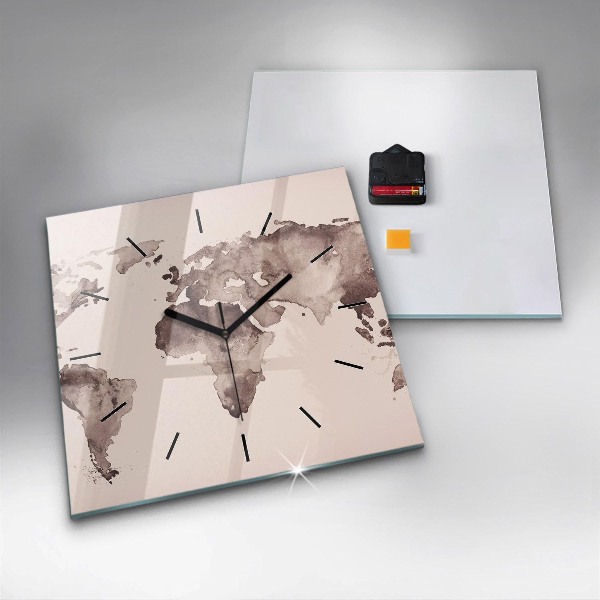 Reloj de pared cuadrado Mapa del mundo en acuarela