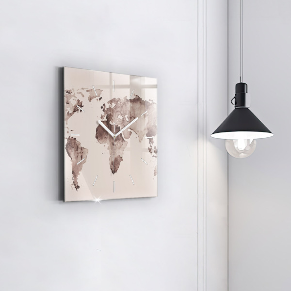 Reloj de pared cuadrado Mapa del mundo en acuarela