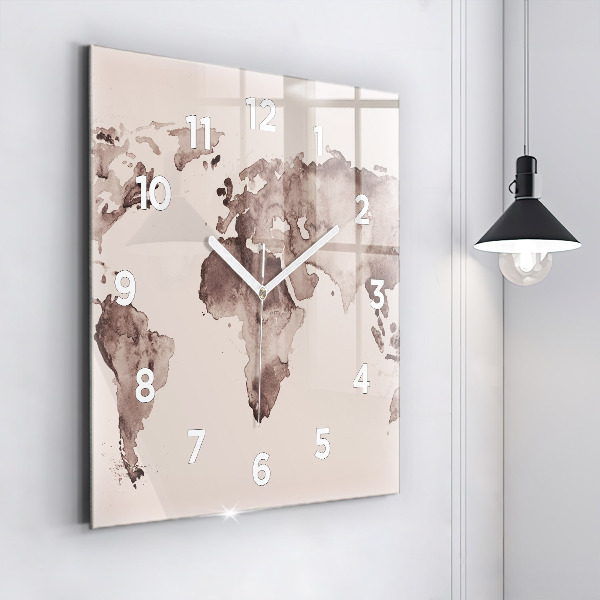 Reloj de pared cuadrado Mapa del mundo en acuarela