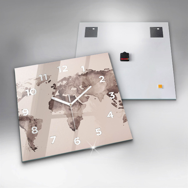 Reloj de pared cuadrado Mapa del mundo en acuarela