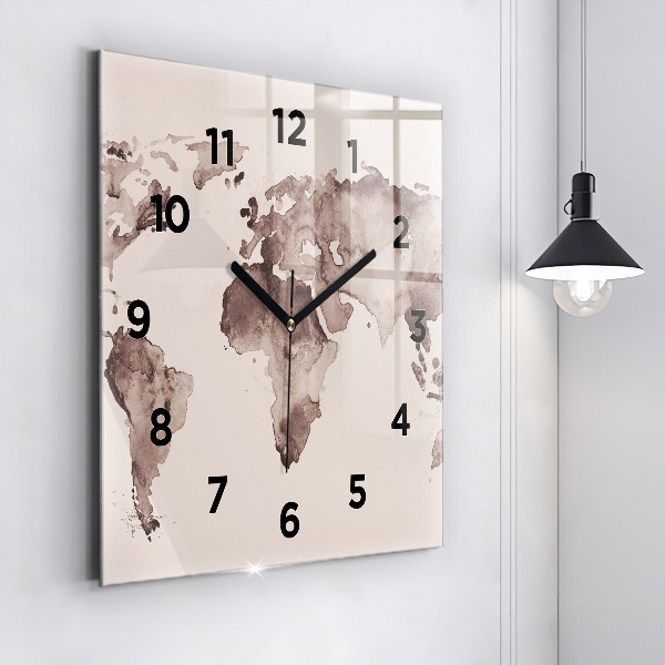 Reloj de pared cuadrado Mapa del mundo en acuarela