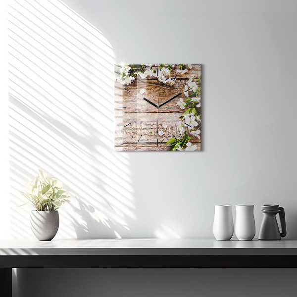 Reloj cuadrado Flores sobre madera