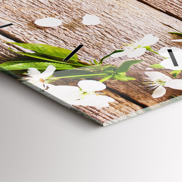 Reloj cuadrado Flores sobre madera