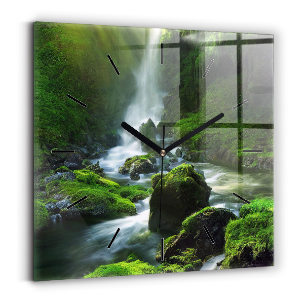Reloj de pared cuadrado Cascada y rocas