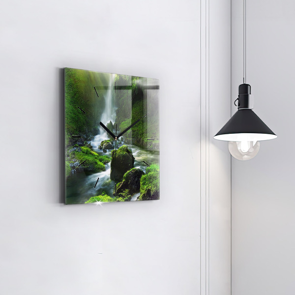 Reloj de pared cuadrado Cascada y rocas