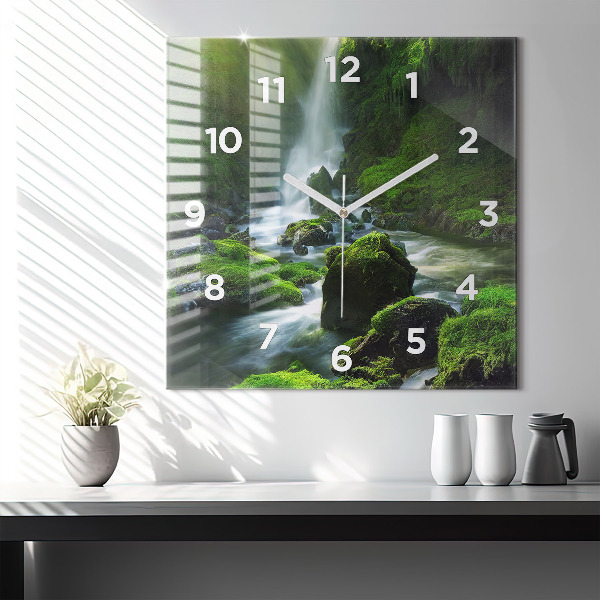 Reloj de pared cuadrado Cascada y rocas