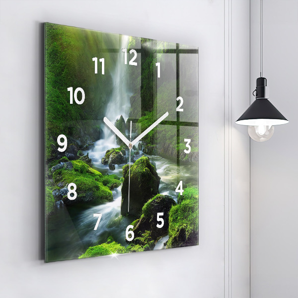 Reloj de pared cuadrado Cascada y rocas