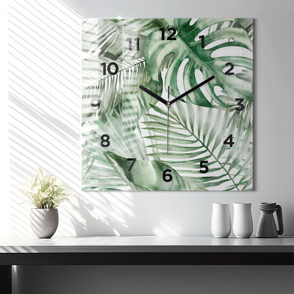 Reloj de pared cuadrado Hojas de planta pintadas