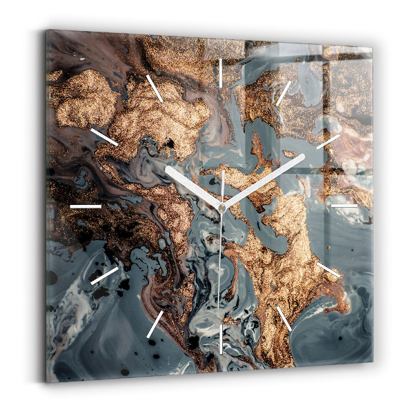 Reloj de pared cuadrado Abstracción mármol dorado