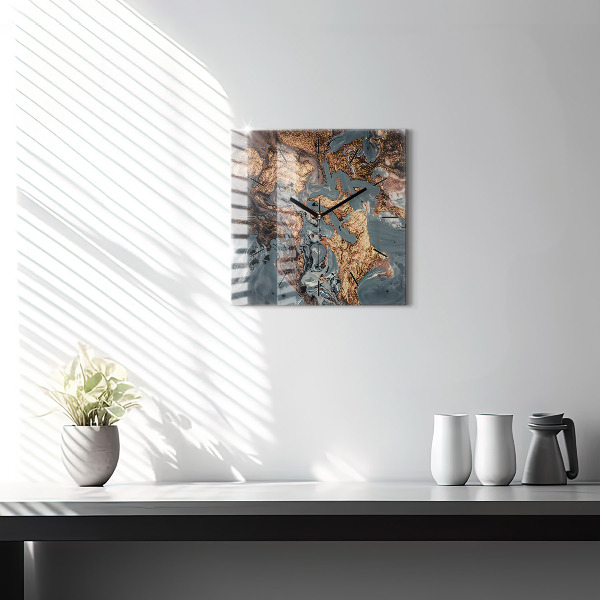 Reloj de pared cuadrado Abstracción mármol dorado
