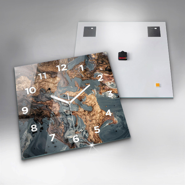 Reloj de pared cuadrado Abstracción mármol dorado