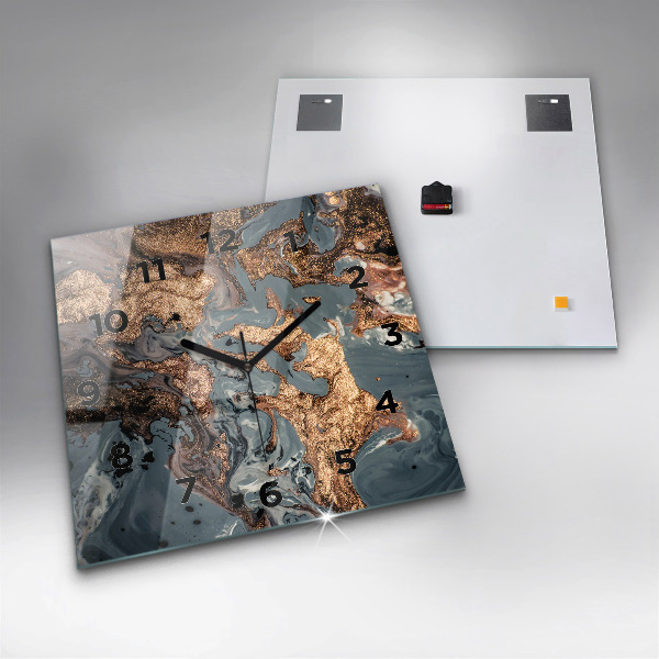 Reloj de pared cuadrado Abstracción mármol dorado