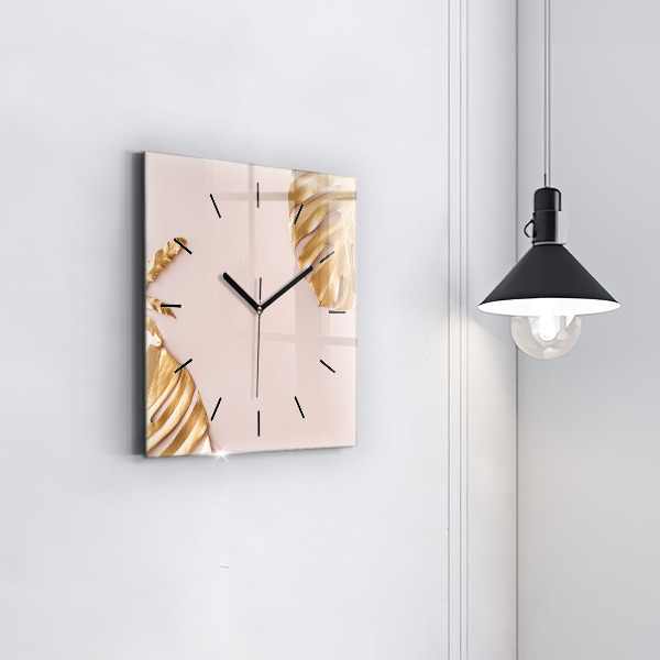 Reloj de pared cuadrado Hojas tropicales doradas