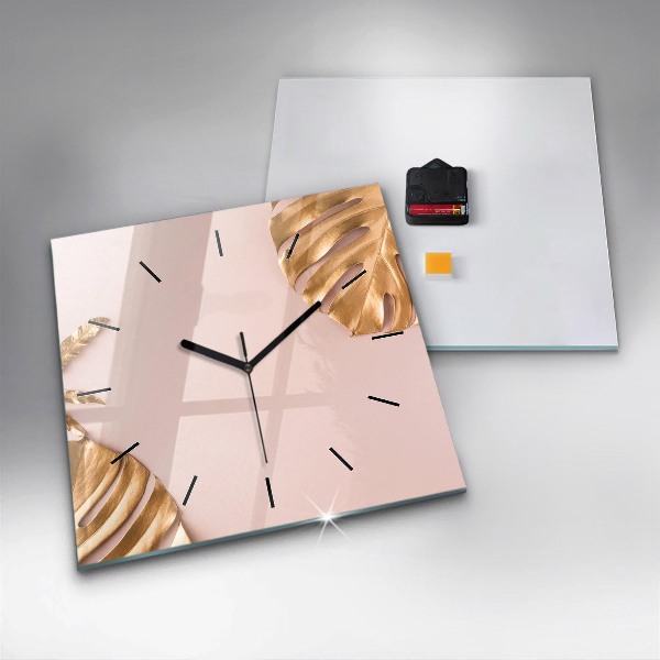 Reloj de pared cuadrado Hojas tropicales doradas