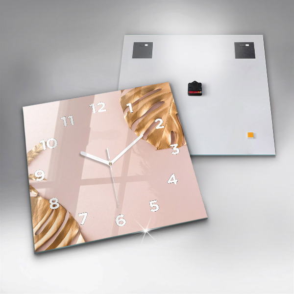 Reloj de pared cuadrado Hojas tropicales doradas