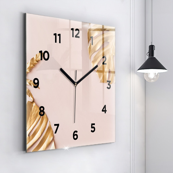 Reloj de pared cuadrado Hojas tropicales doradas