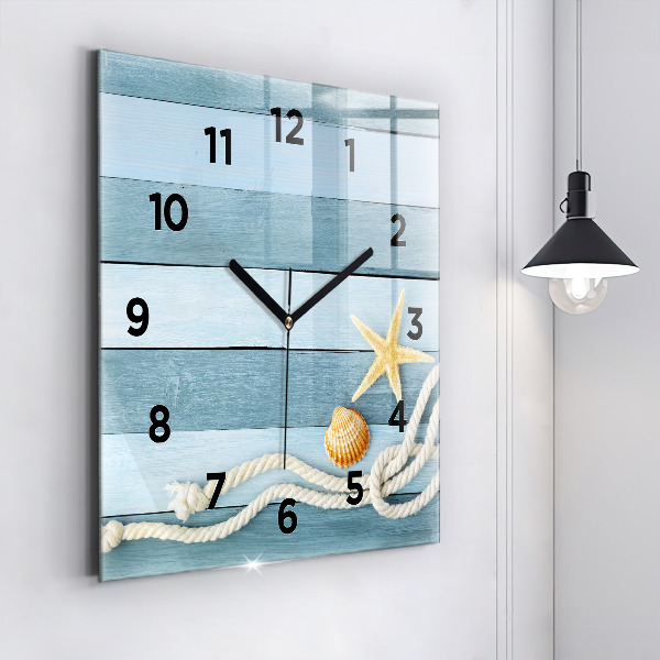 Reloj de pared cuadrado Rayas y conchas marinas